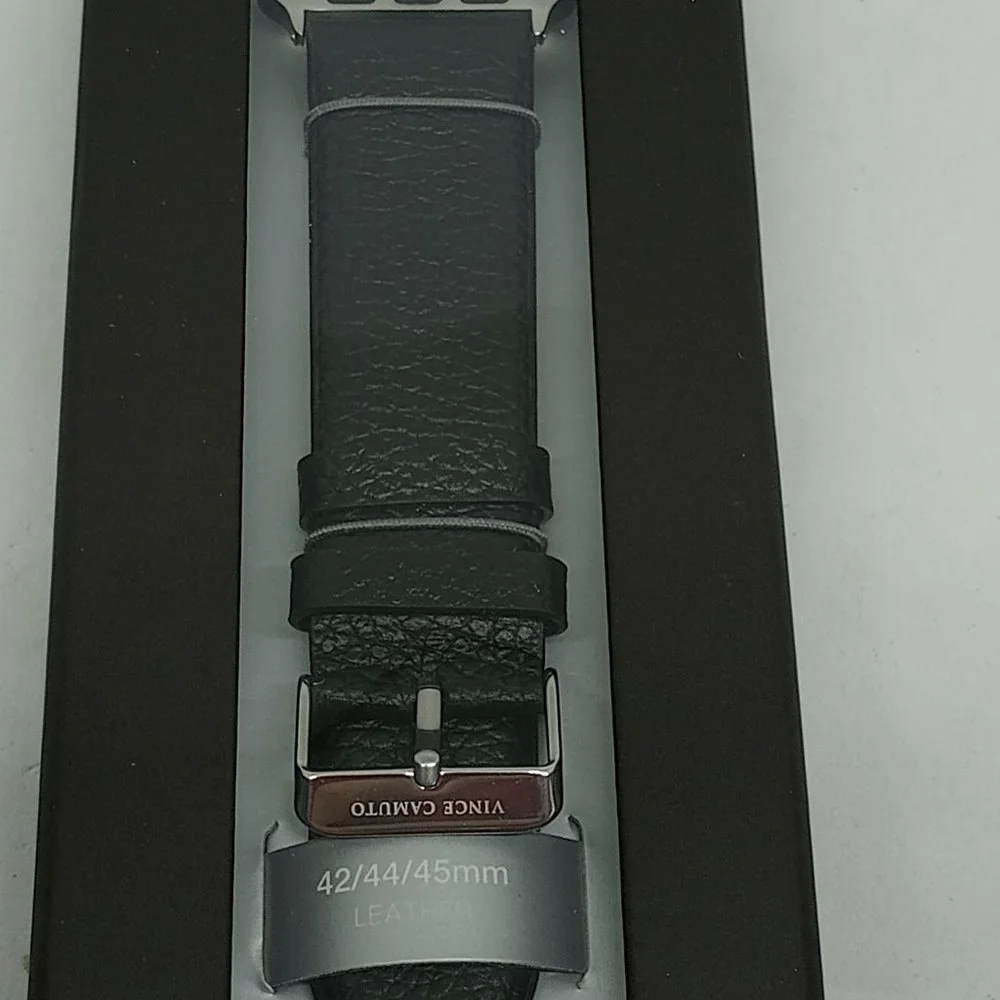 Vince Camuto 24mm Black Leather Watch Strap Fits Apple Watch 42/44/45mm NEW